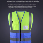 6 Pieces High Visibility Reflective Safety Vests with Pockets and Zipper Front 2 Highly Reflective Strips for Safety Working Running - Fluorescent Yellow+Blue