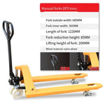 5t Pallet Forklift Hydraulic Truck Manual Forklift With Nylon Wheel Length 1200mm, Outer Width 685mm, Inner Width 365mm