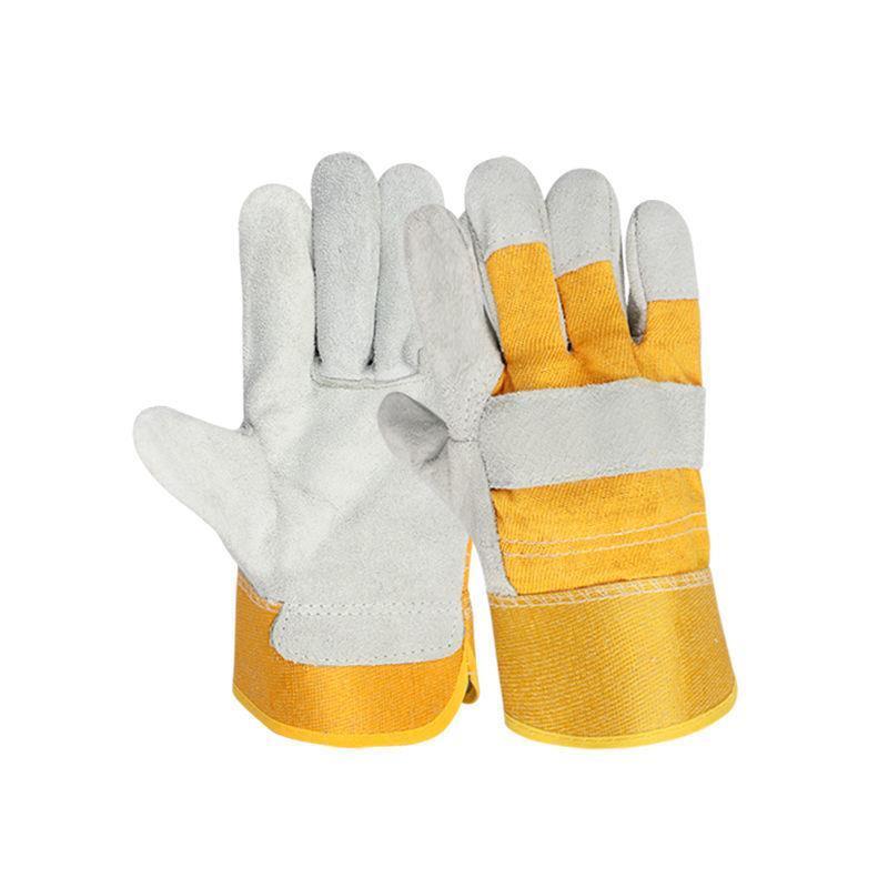 10 Pairs Short Cow Leather Welding Gloves Two Layer Cow Leather Welding Welder's Special Anti Scalding Wear Resistant Heat Insulation Labor Protection Gloves Palm