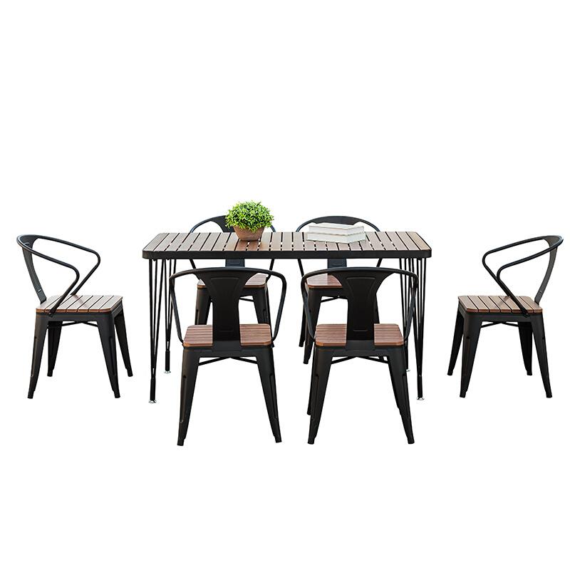 Outdoor Table And Chair Combination Cafe Balcony Garden Plastic Wood Table And Chair Anti-corrosion And Sun Protection One Table And Six Chairs